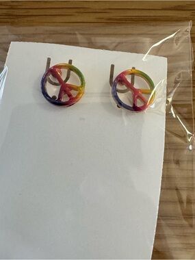 Rainbow Peace Sign Stud Earrings